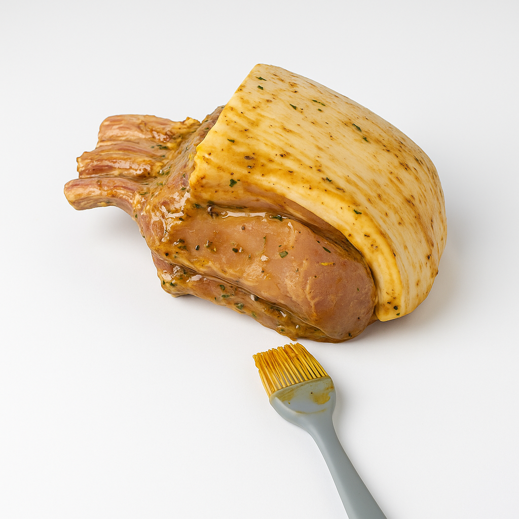 Ambachtelijk gemarineerde varkenskroon van het huis, per 3 botjes (±1 kg). Heerlijk sappig, vol smaak en perfect voor oven of BBQ.